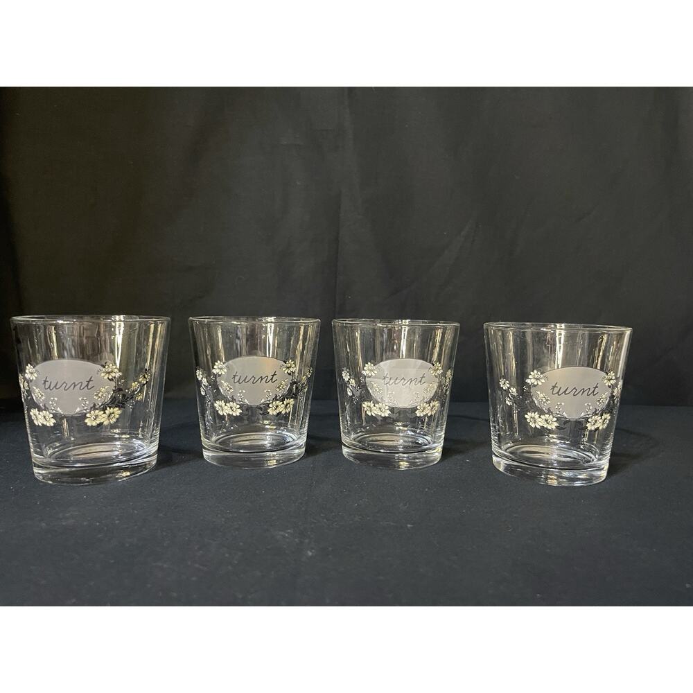 Set of 4 Vtg LIBBEY Duratuff Floral Bar Old Fashioned Glasses Tumblers Turnt